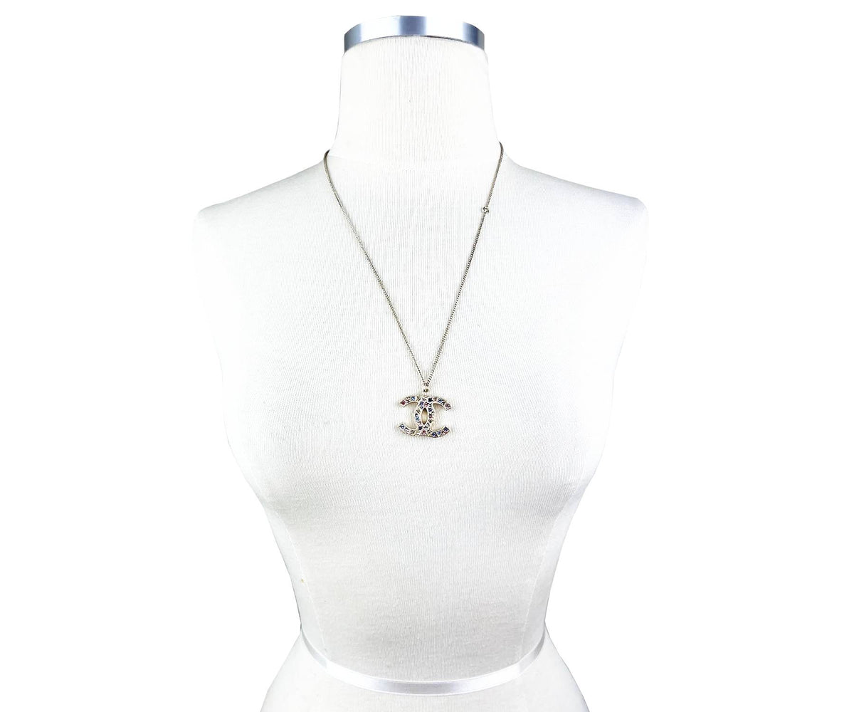 Top Quality Chanel Light Gold CC Pastel Crystal Medium Pendant Necklace