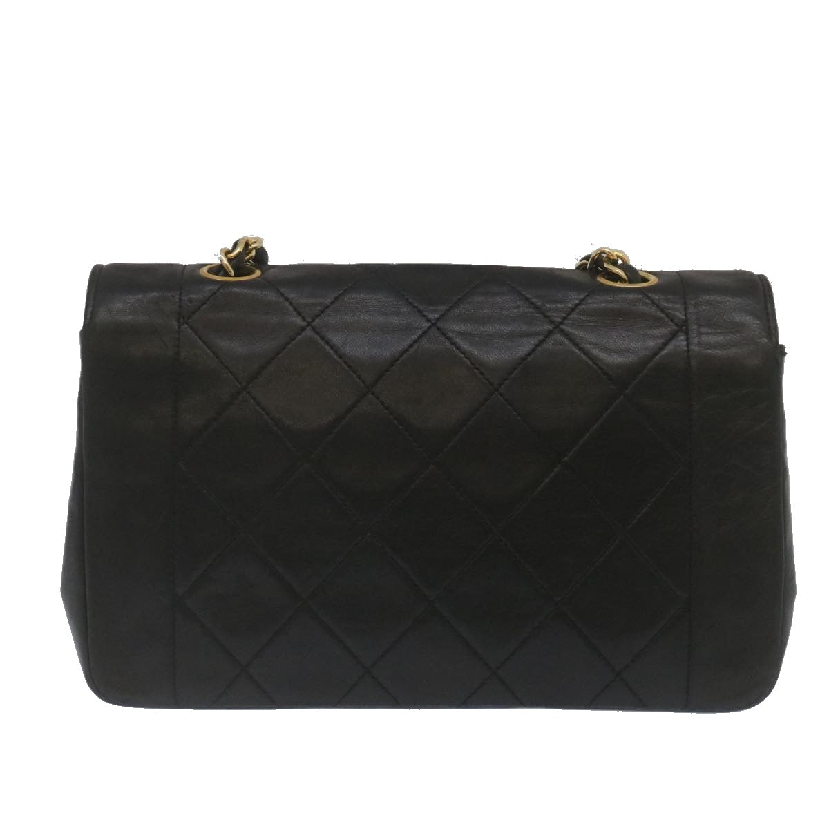 CHANEL Matelasse Turn Lock Diana Chain Shoulder Bag Lamb Skin Black Auth 67480A