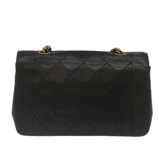 CHANEL Matelasse Turn Lock Diana Chain Shoulder Bag Lamb Skin Black Auth 67480A