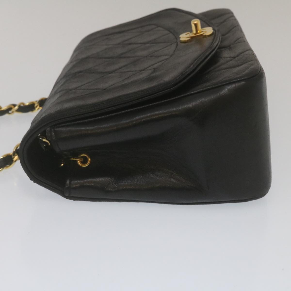 CHANEL Matelasse Turn Lock Diana Chain Shoulder Bag Lamb Skin Black Auth 67480A