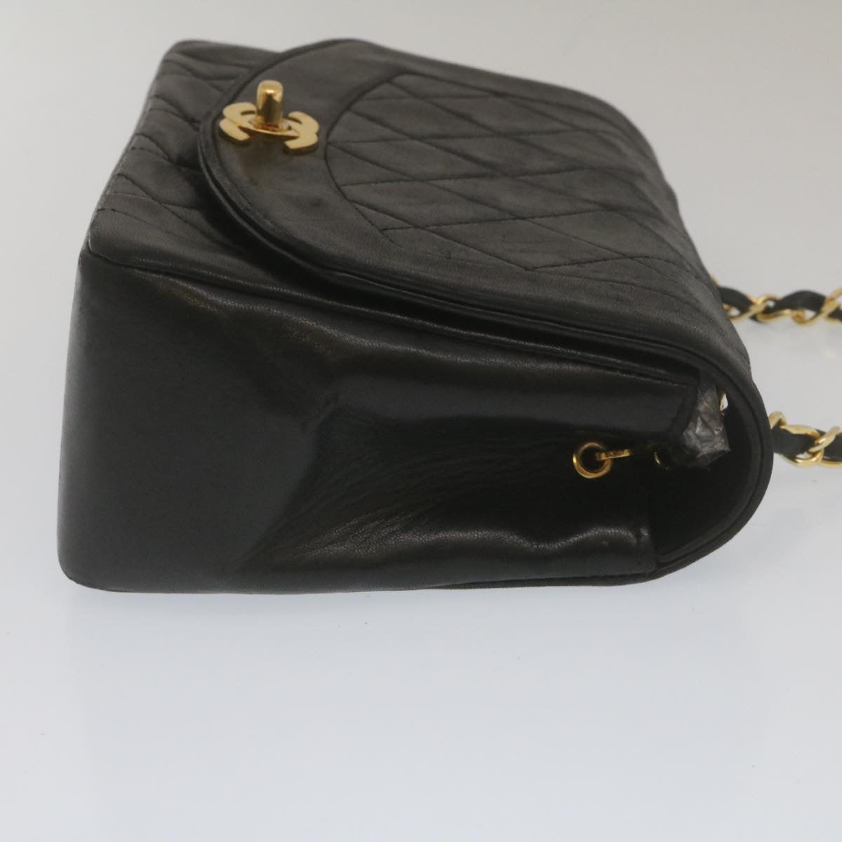 CHANEL Matelasse Turn Lock Diana Chain Shoulder Bag Lamb Skin Black Auth 67480A