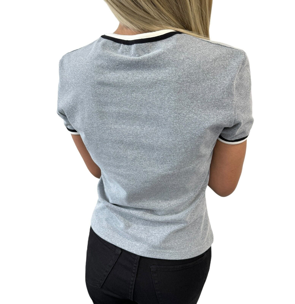 CHANEL Vintage 98P CC Mark Logo T-shirt Top #40 Gray Nylon Spandex