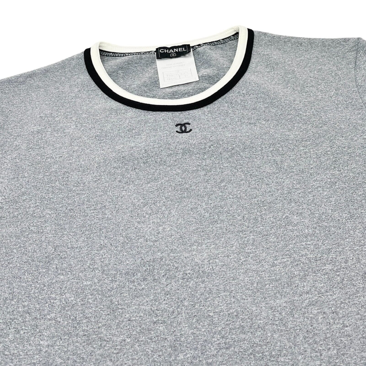 CHANEL Vintage 98P CC Mark Logo T-shirt Top #40 Gray Nylon Spandex