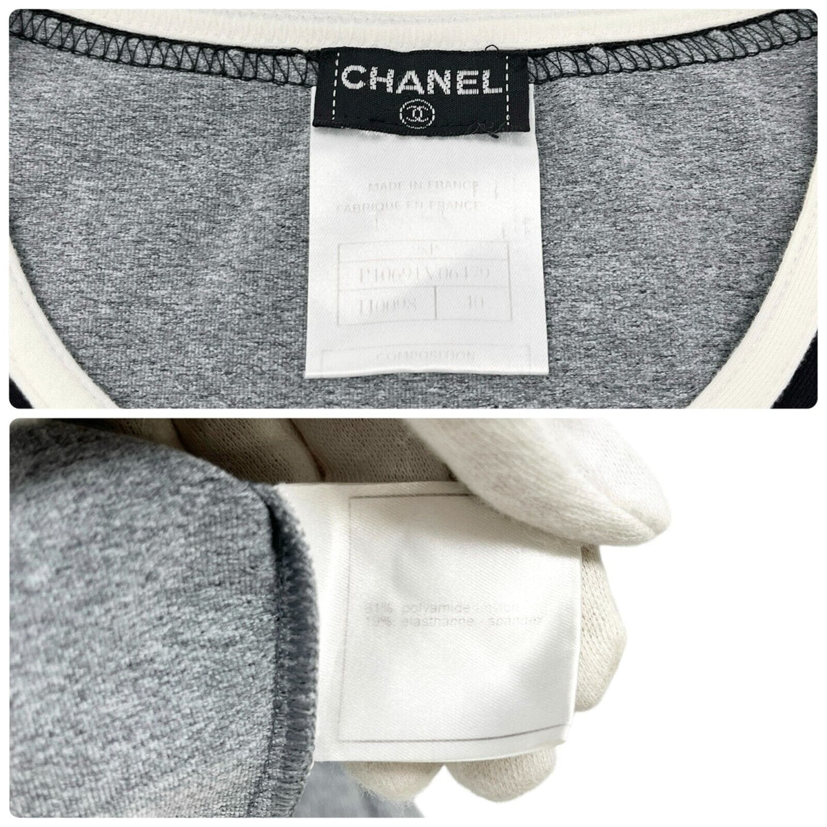 CHANEL Vintage 98P CC Mark Logo T-shirt Top #40 Gray Nylon Spandex