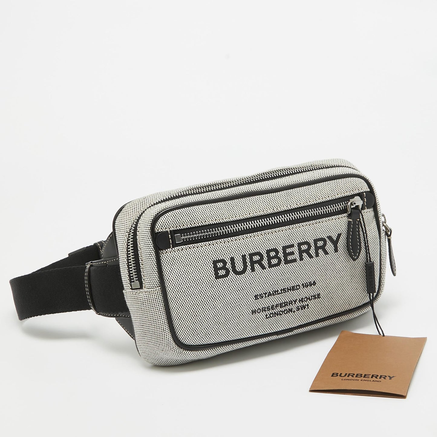BURBERRY Grey/Black Canvas and Leather West Belt Bag