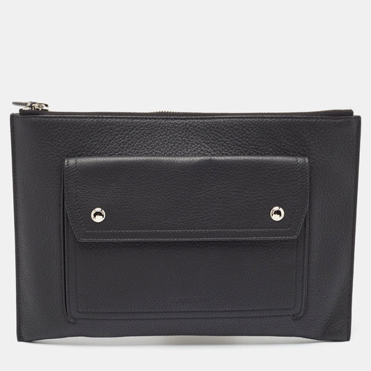 BURBERRY Black Leather Oscar Zip Pouch