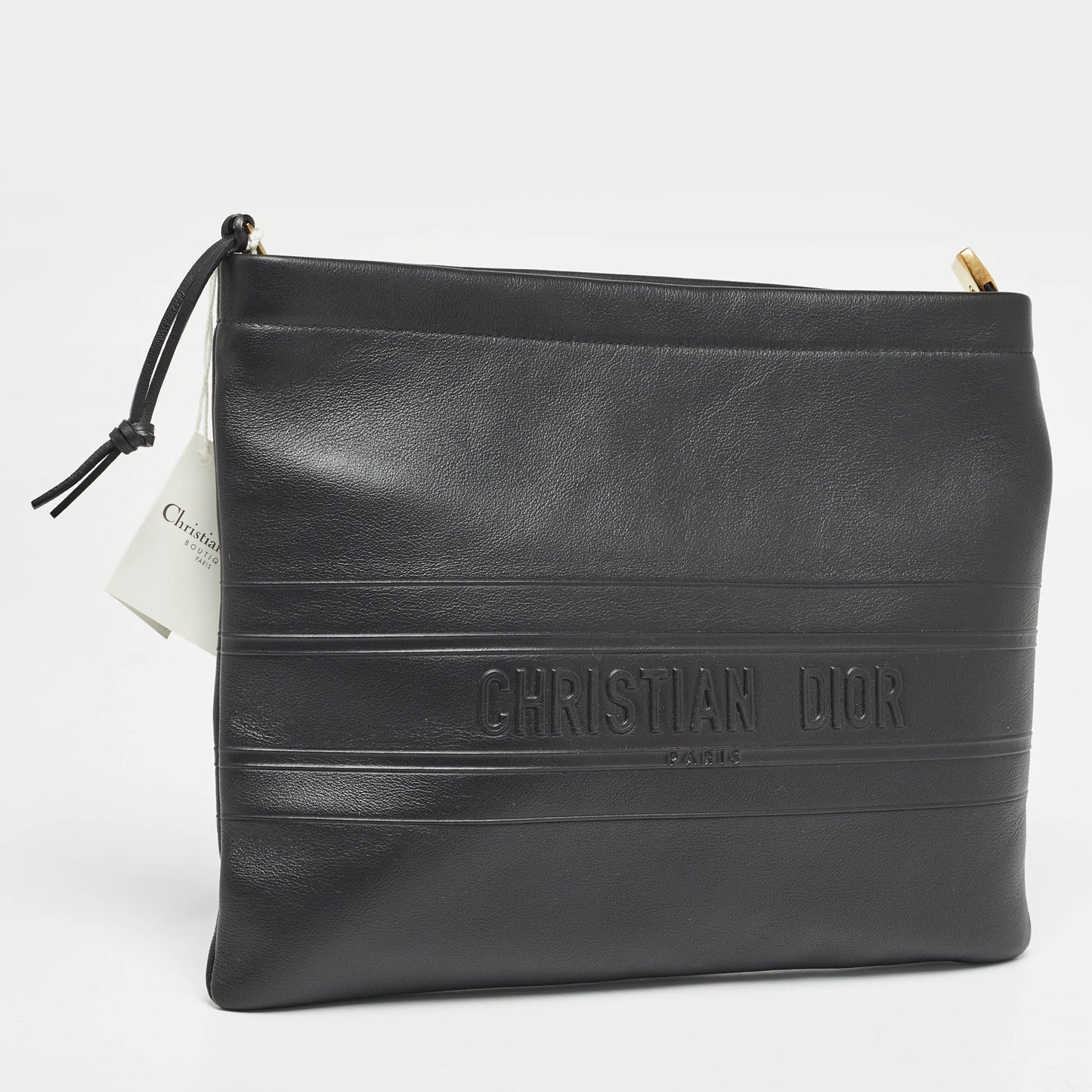 DIOR Black Leather Medium  Stripe Pouch