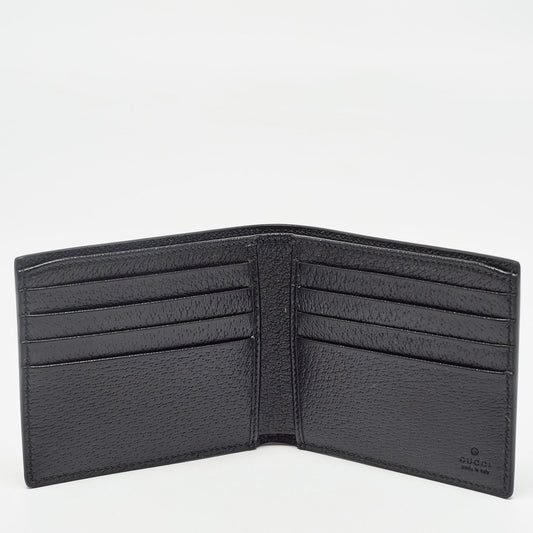 GUCCI Black Leather Animalier Bifold Compact Wallet