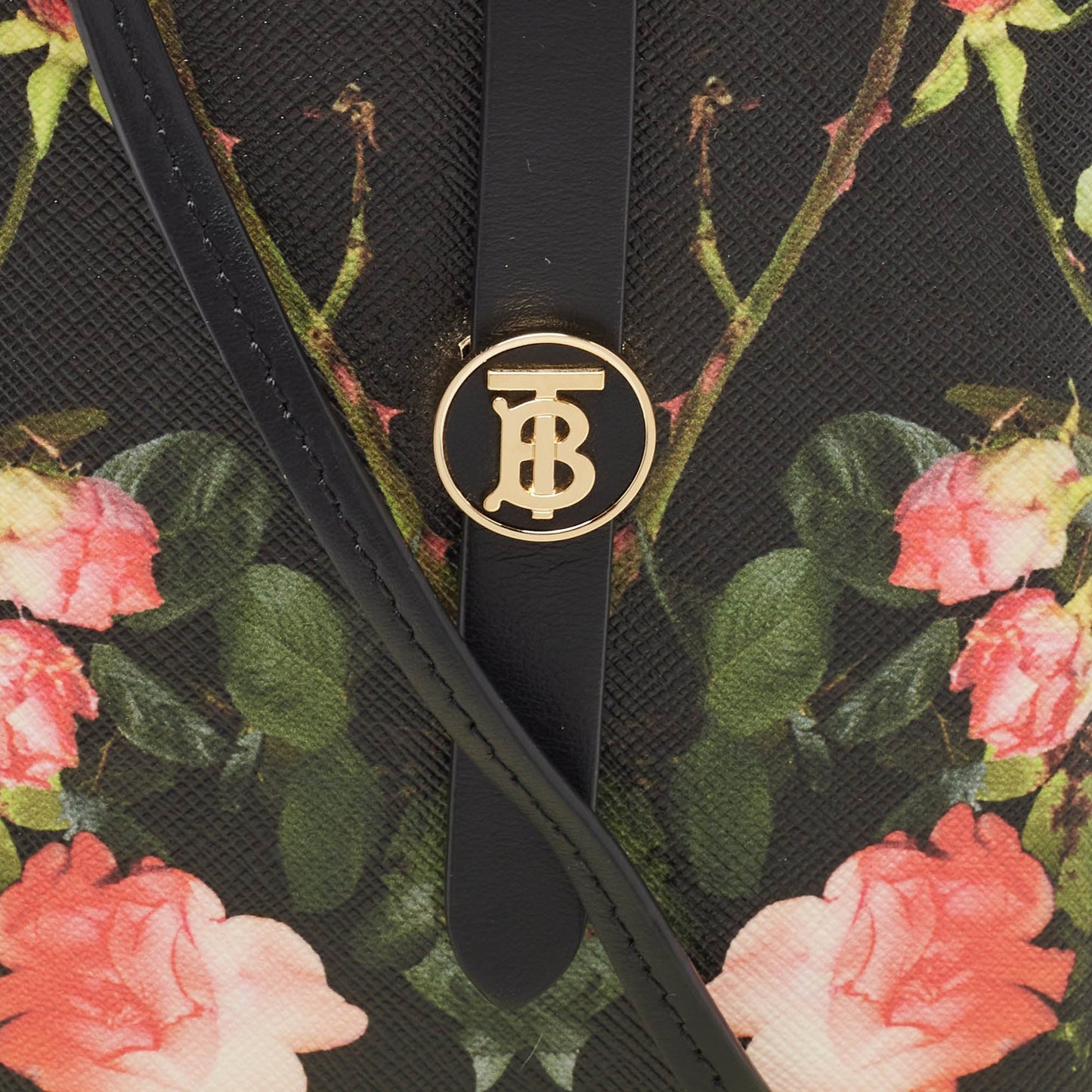 BURBERRY Black Floral Print Coated Canvas Anne Phone Pouch with Strap