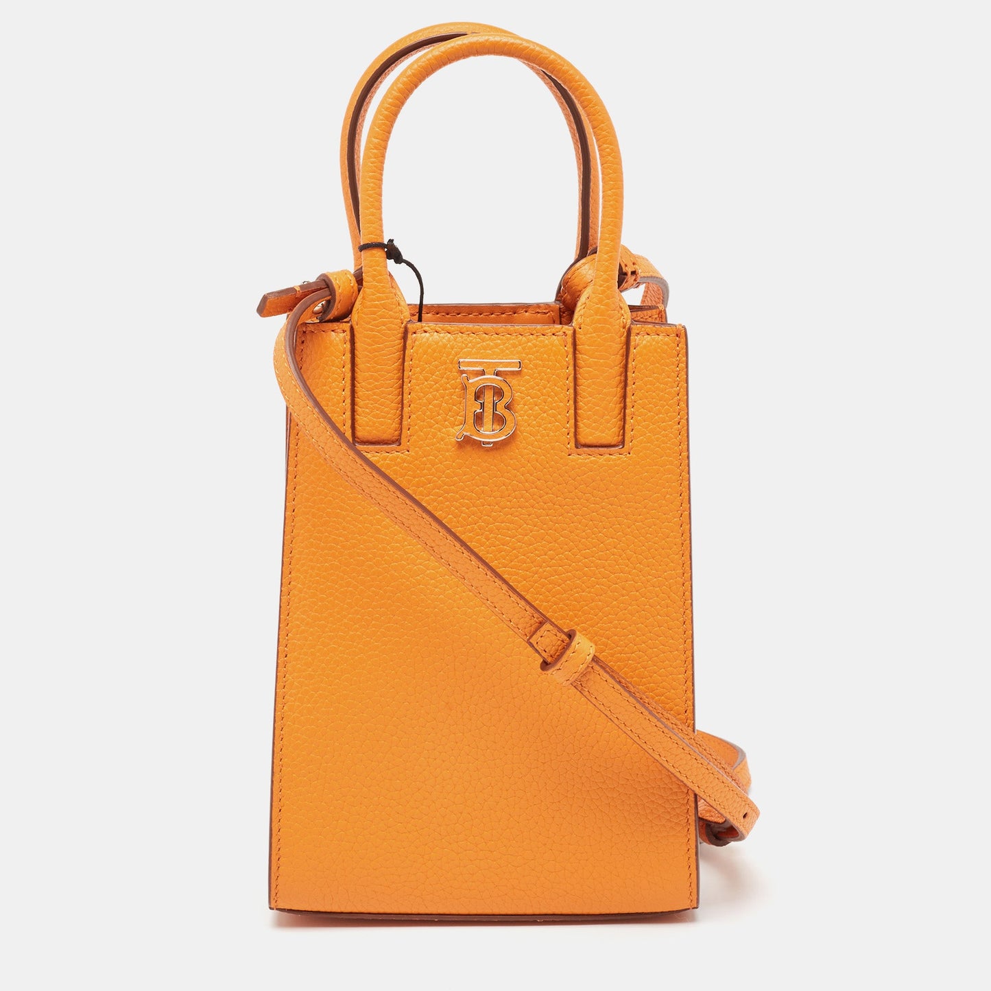 BURBERRY Orange Leather TB Logo Phone Crossbody Bag