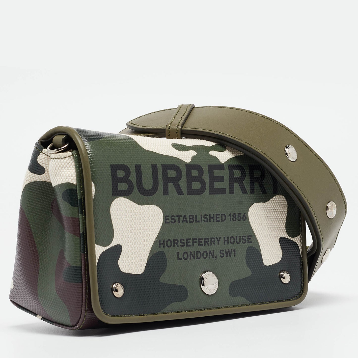 BURBERRY Green/Beige Camo Print Coated Canvas and Leather Hackberry Crossbody Bag