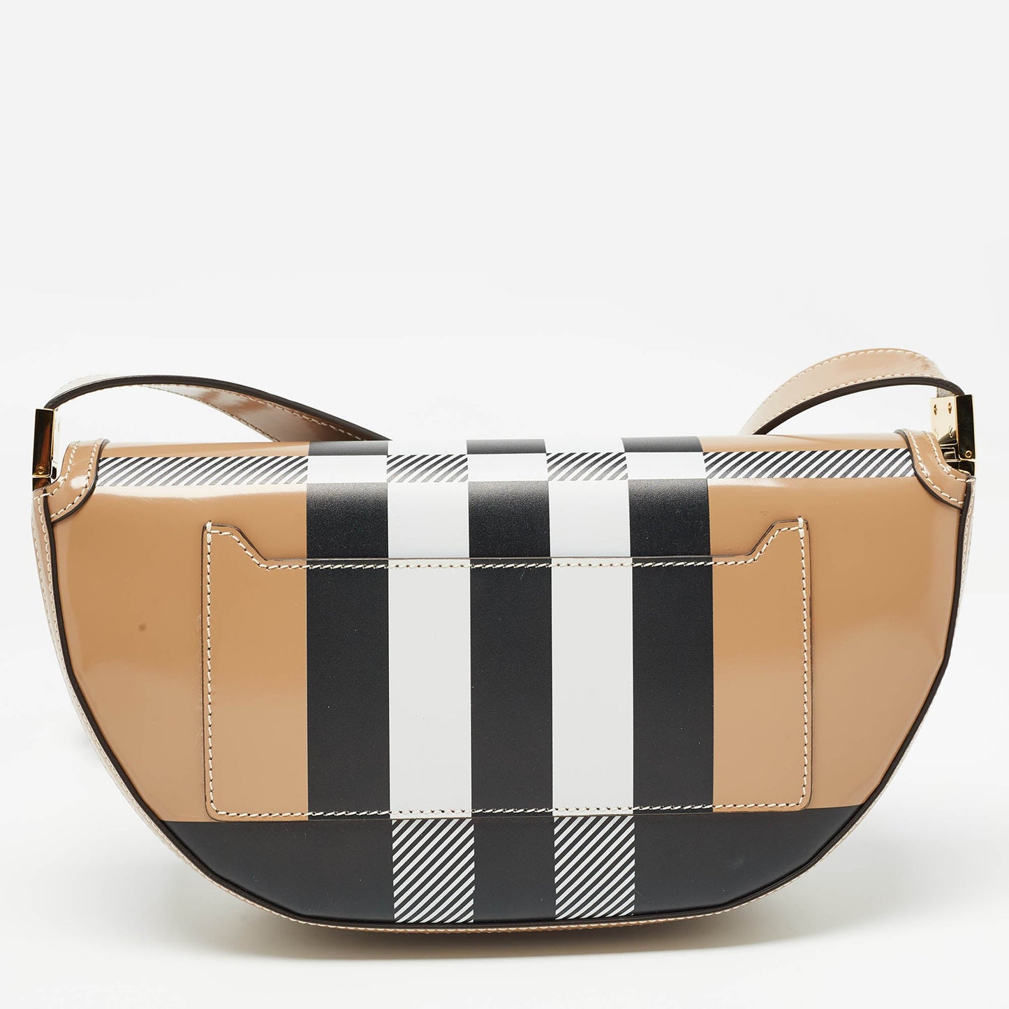 BURBERRY Beige Check Patent and Leather Small Olympia Shoulder Bag