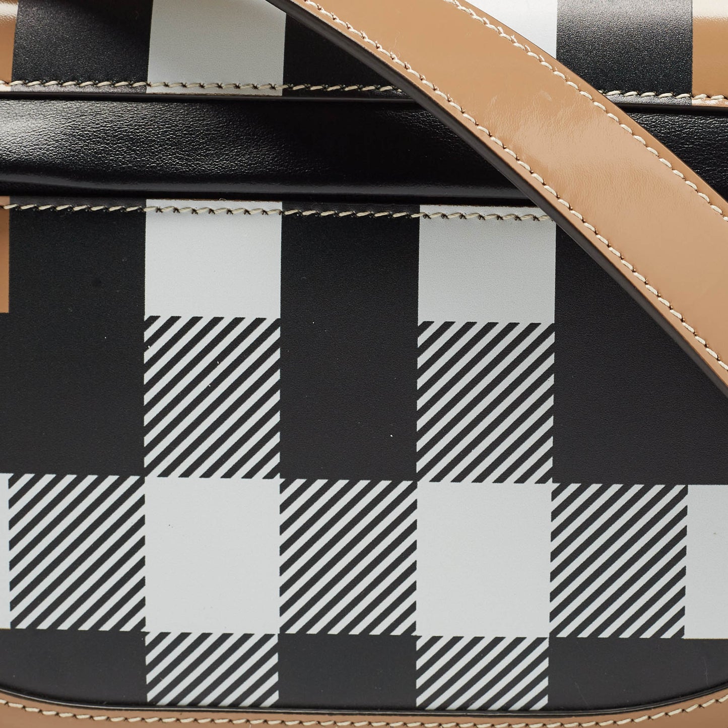 BURBERRY Beige Check Patent and Leather Small Olympia Shoulder Bag