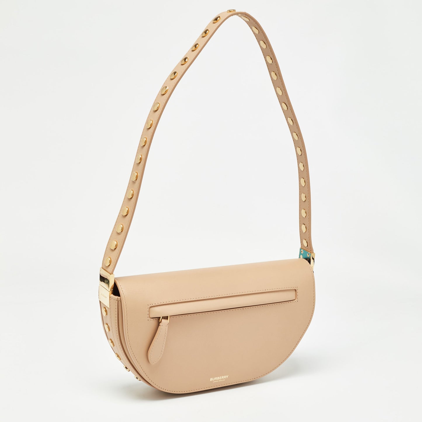 BURBERRY Beige Leather Small Studded Olympia Bag