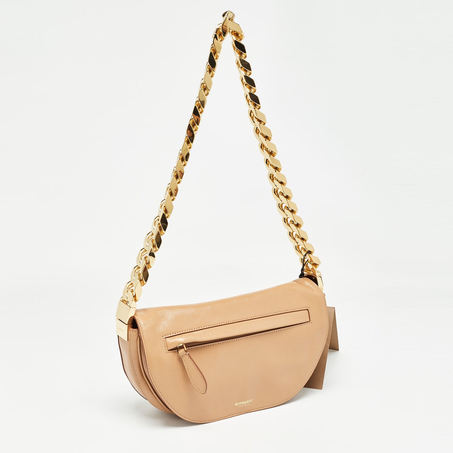 BURBERRY Beige Soft Leather Small Olympia Bag