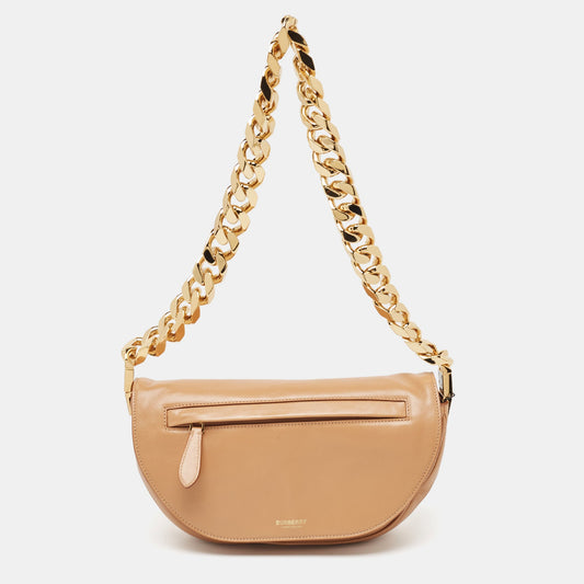 BURBERRY Beige Soft Leather Small Olympia Bag