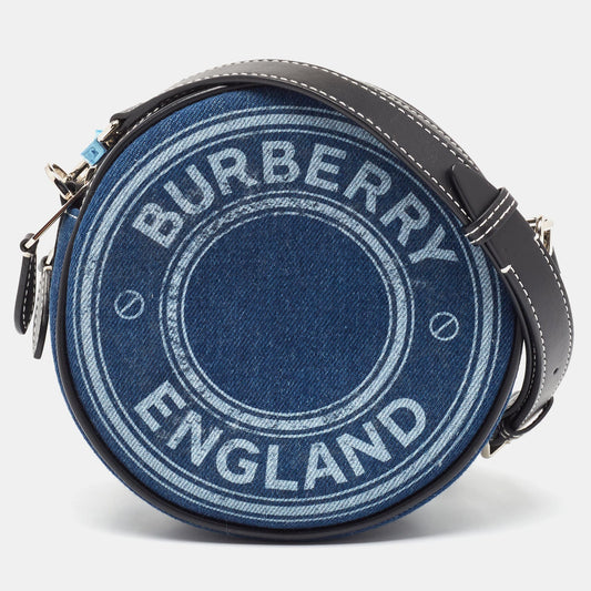 BURBERRY Blue/Black Denim and Leather Louise Round Crossbody Bag