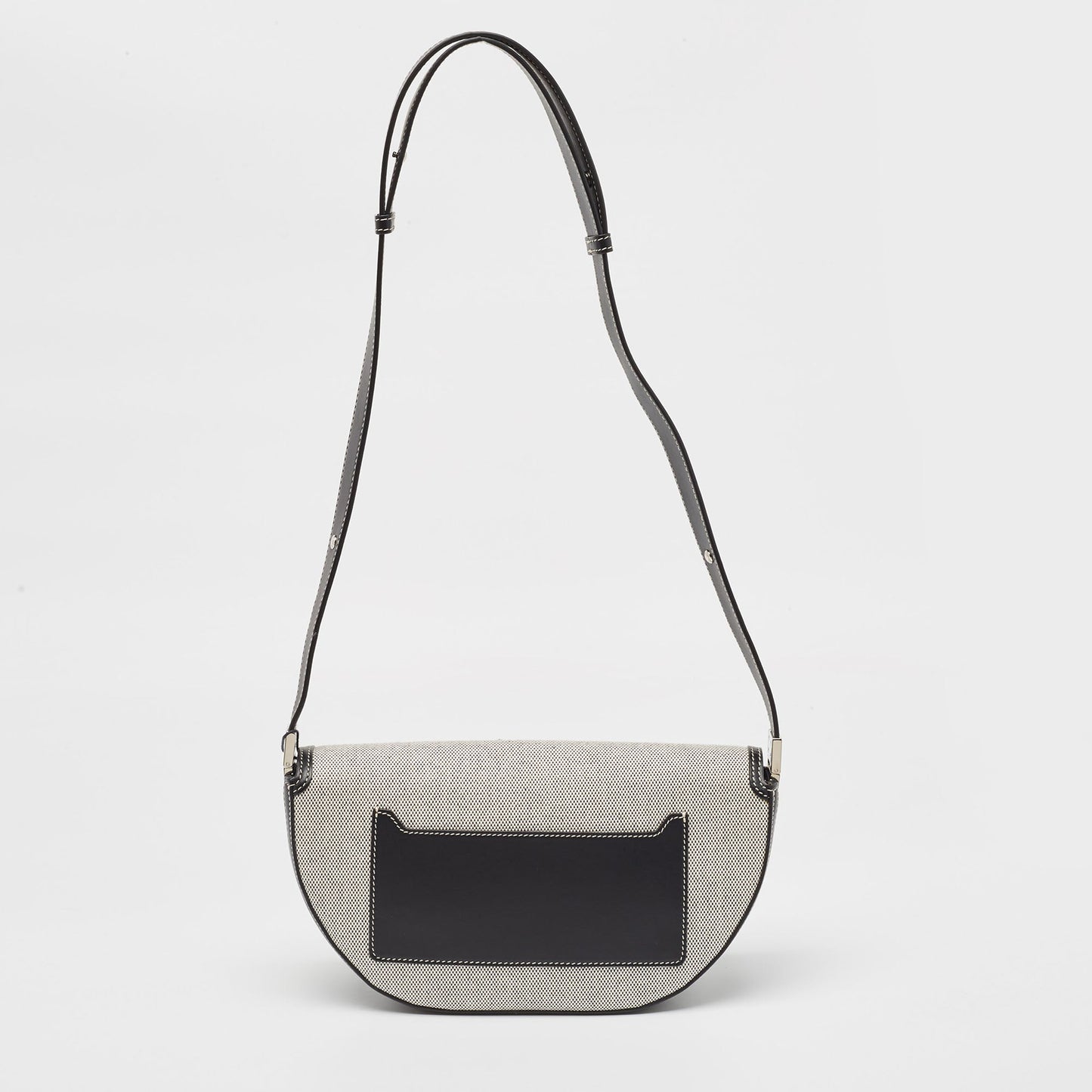 BURBERRY Black/White Canvas and Leather Small Olympia Shoulder Bag