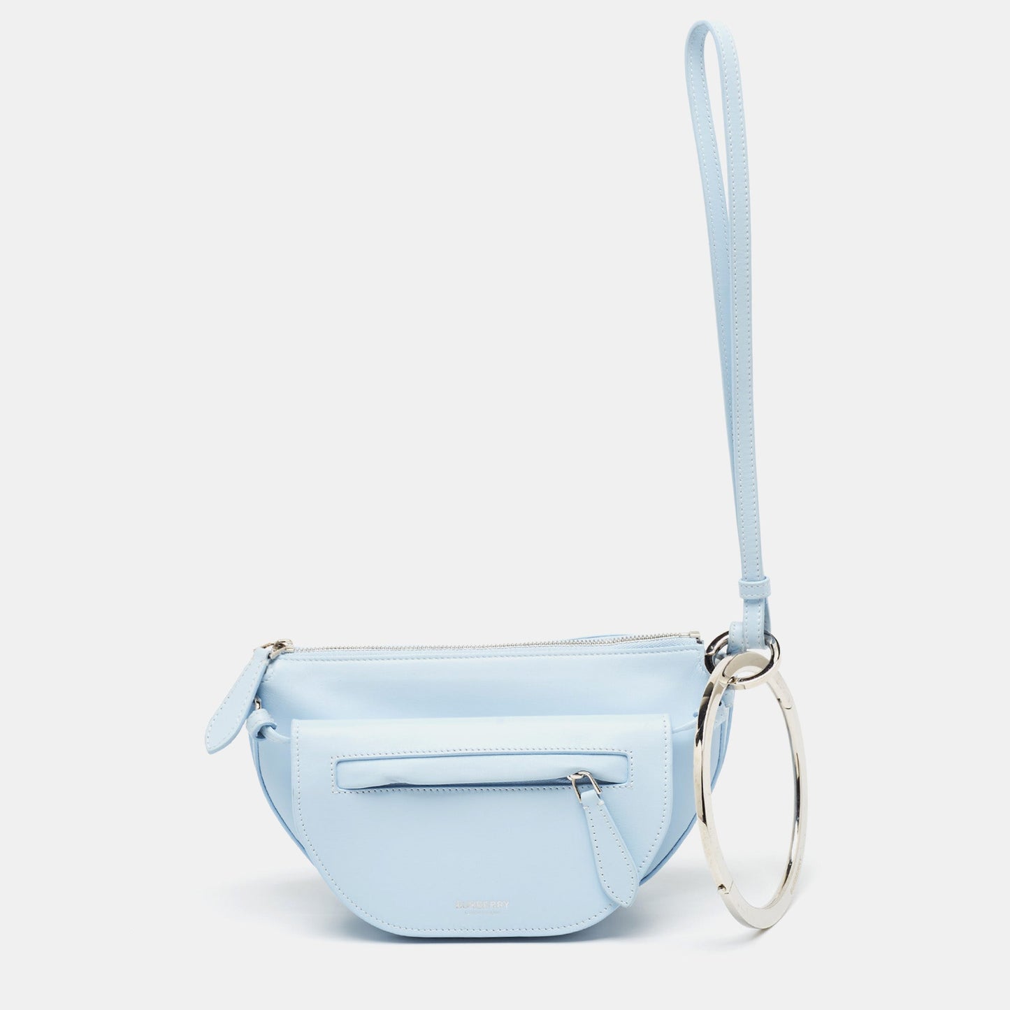 BURBERRY Pale Blue Leather Mini Double Olympia Clutch