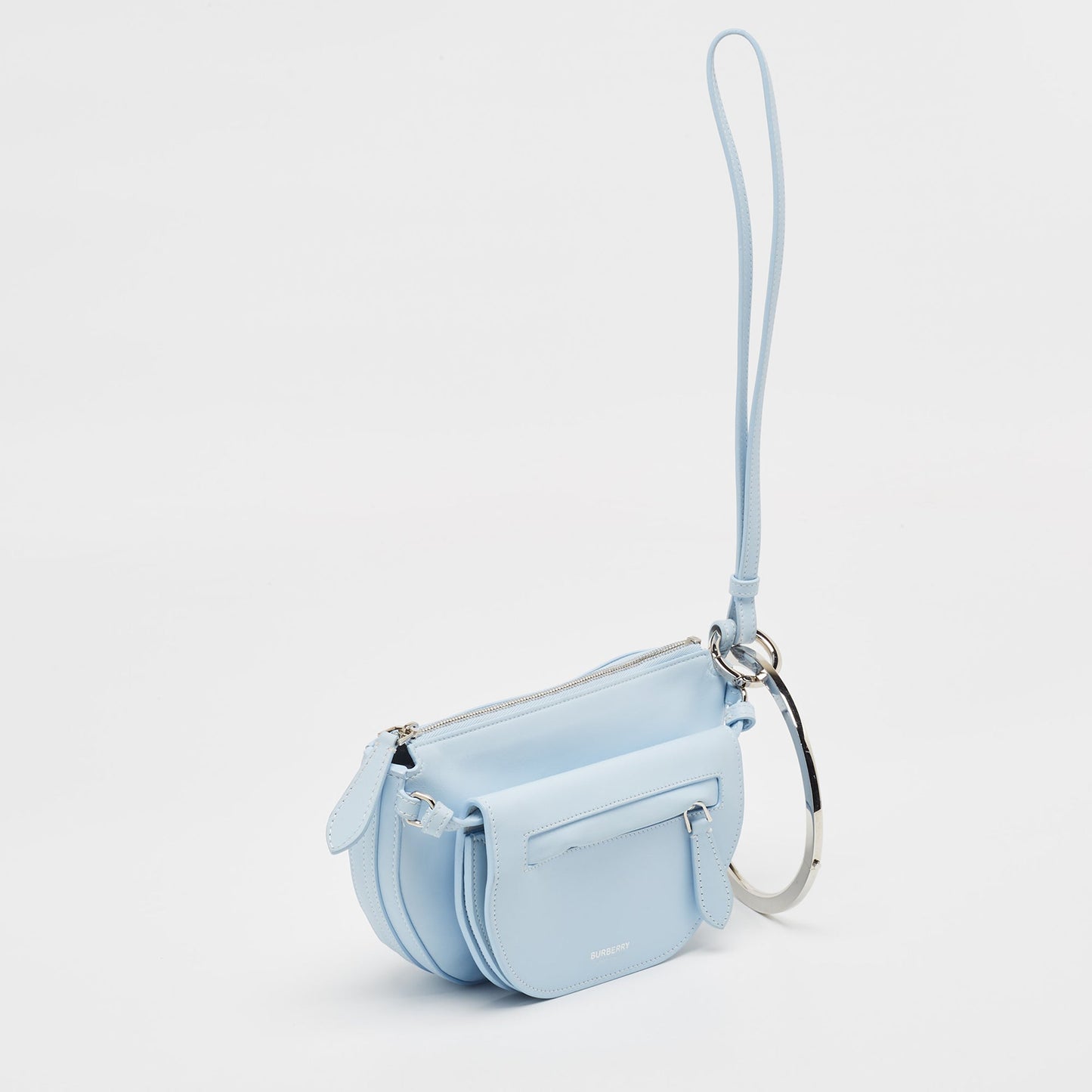 BURBERRY Pale Blue Leather Mini Double Olympia Clutch