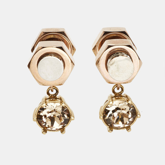 BURBERRY Crystal Nut & Bolt Two Tone Drop Earrings