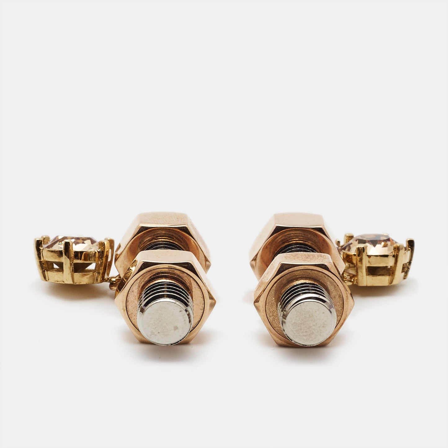 BURBERRY Crystal Nut & Bolt Two Tone Drop Earrings