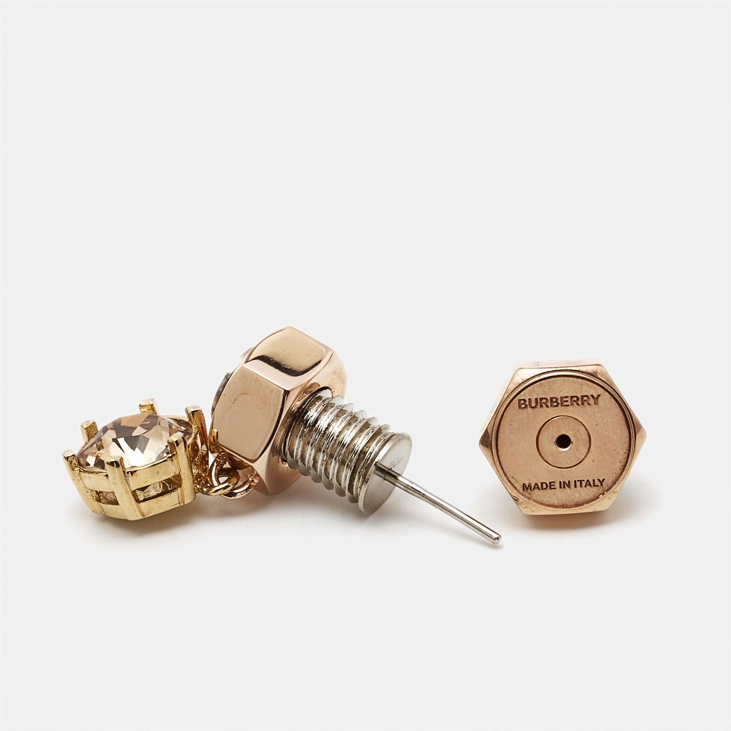 BURBERRY Crystal Nut & Bolt Two Tone Drop Earrings