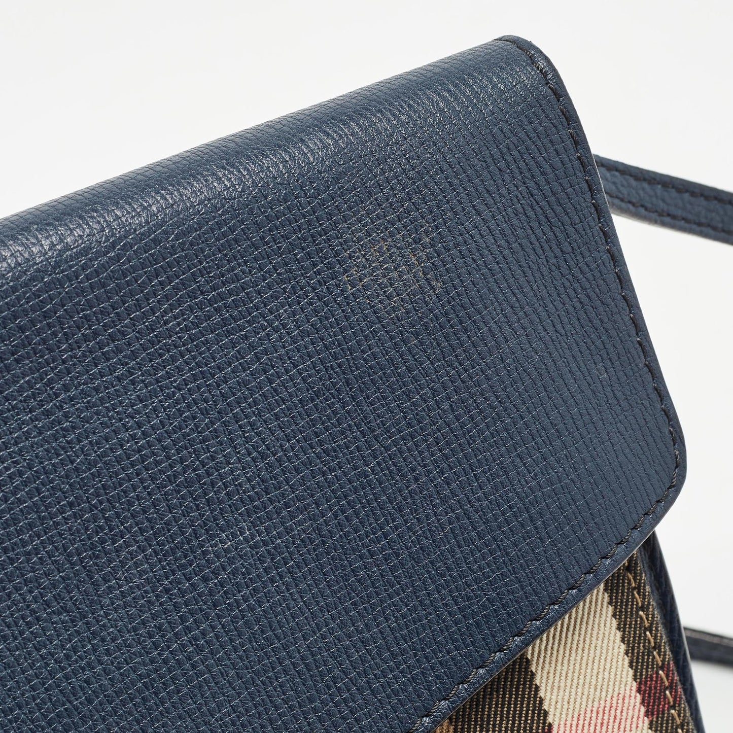 BURBERRY Navy Blue/Beige House Check Fabric and Leather Small Macken Crossbody Bag