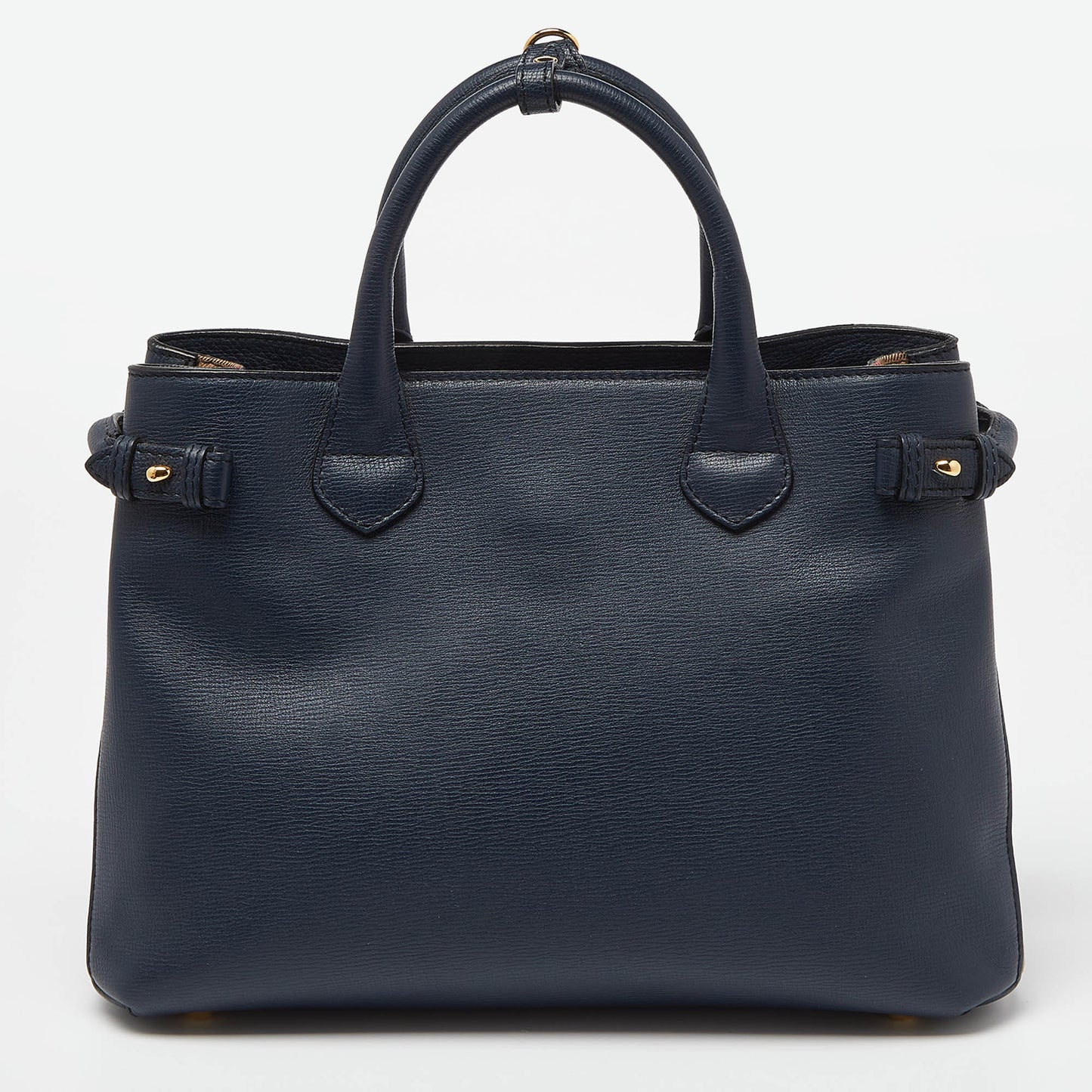 BURBERRY Blue/Beige Leather and House Check Canvas Medium Banner Tote