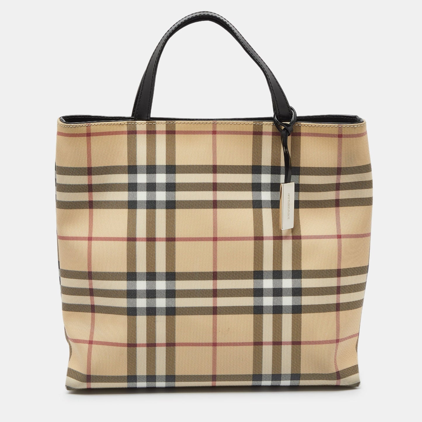 BURBERRY Beige House Check PVC and Patent Leather Tote