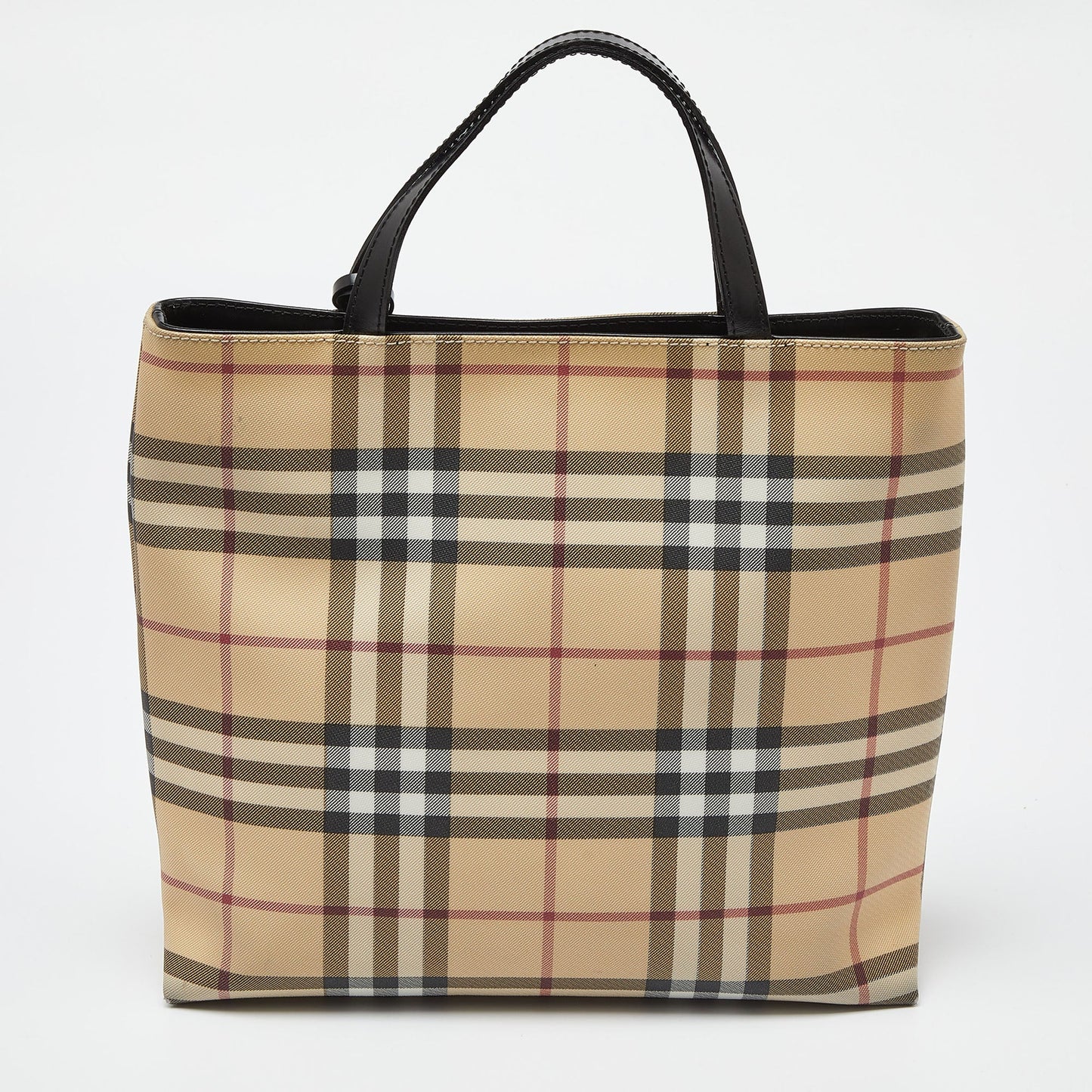 BURBERRY Beige House Check PVC and Patent Leather Tote