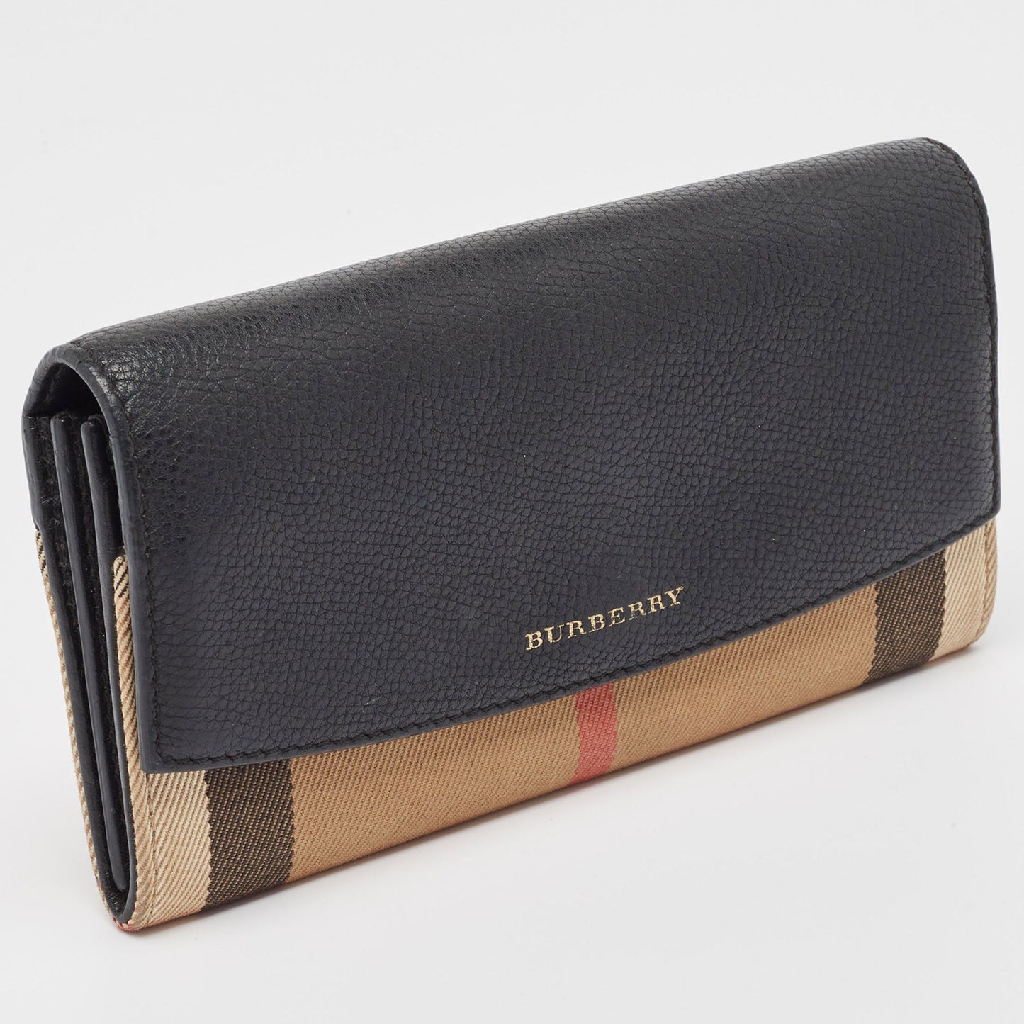 BURBERRY Black/Beige House Check Canvas and Leather Flap Continental Wallet