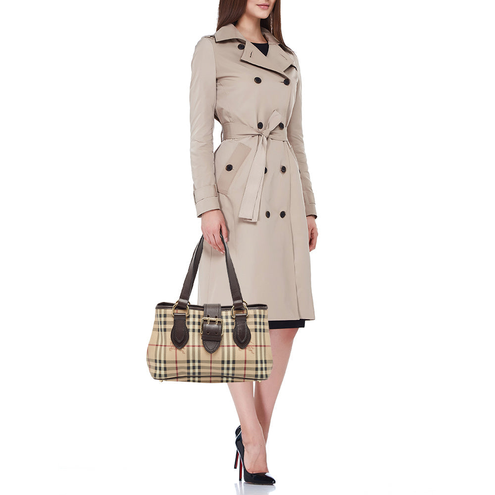 BURBERRY Brown/Beige Haymarket Coated Canvas and Leather Eden Tote