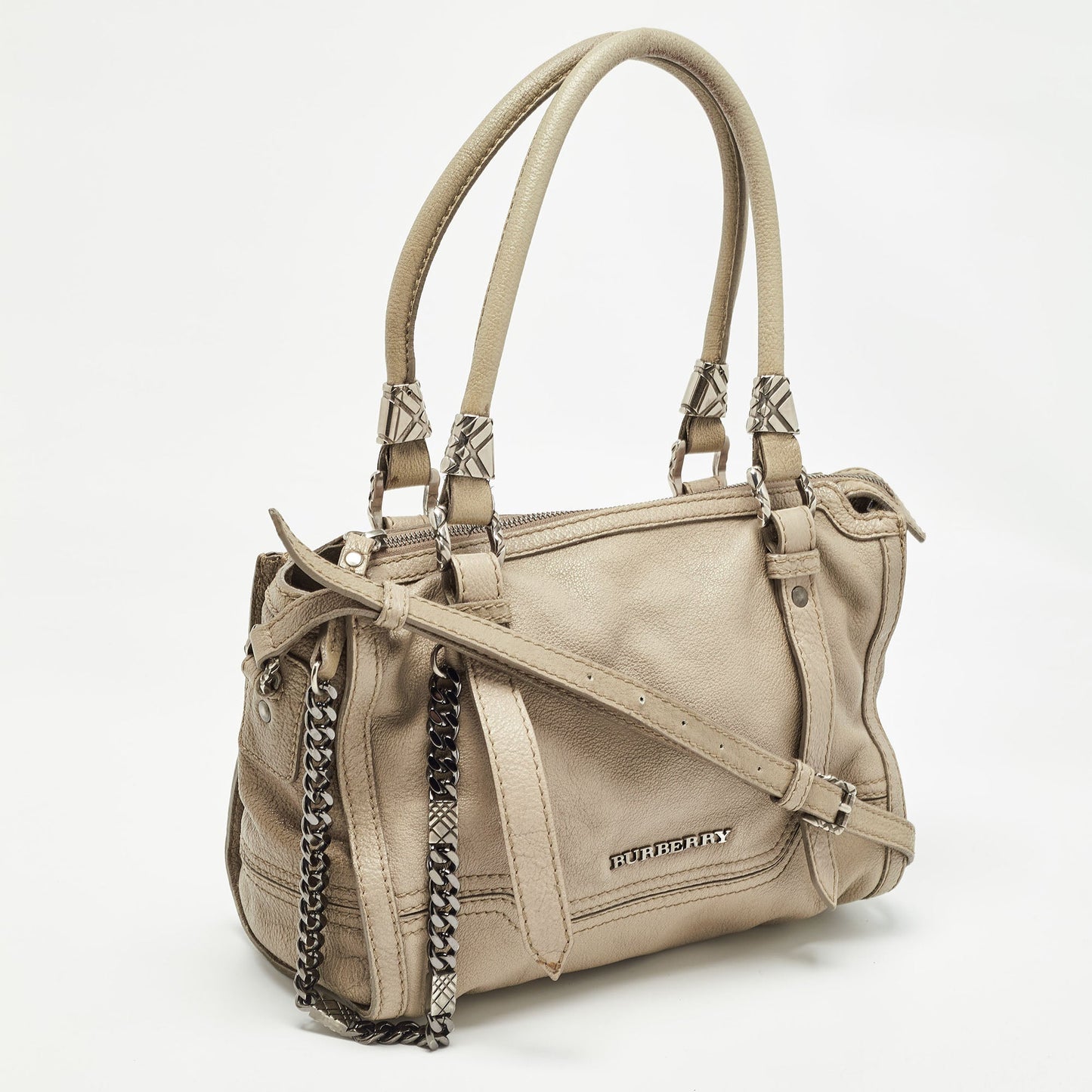 BURBERRY Grey Leather Ashmore Tote