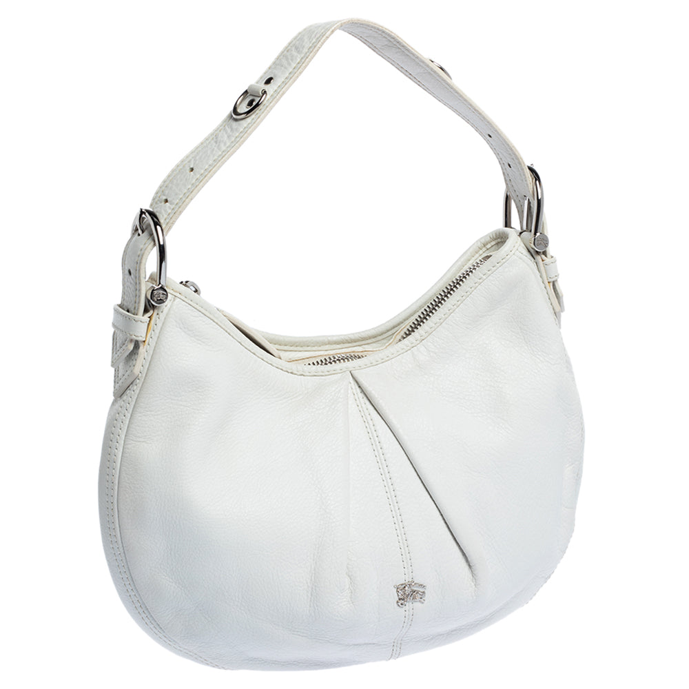 Burberry White Leather Small Malika Hobo