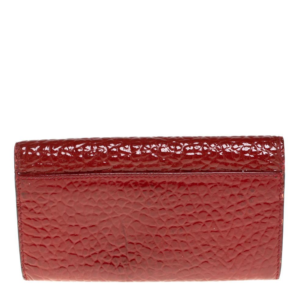 Burberry Red Embossed Patent Leather Penrose Continental Wallet