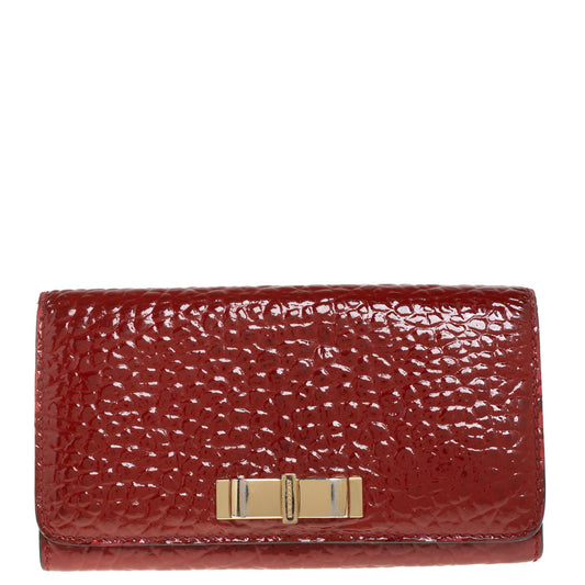 Burberry Red Embossed Patent Leather Penrose Continental Wallet