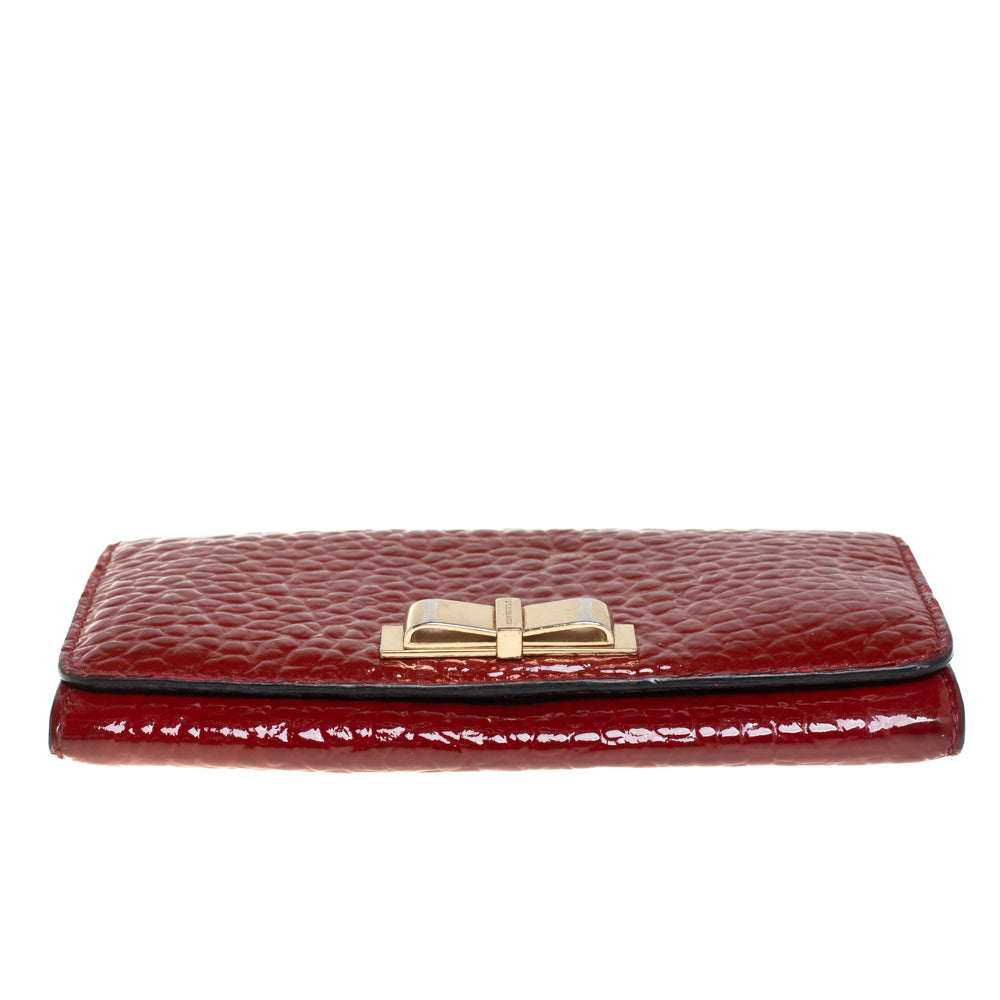 Burberry Red Embossed Patent Leather Penrose Continental Wallet