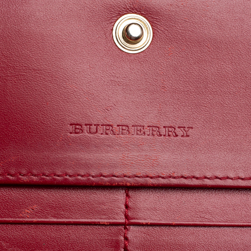 Burberry Red Embossed Patent Leather Penrose Continental Wallet