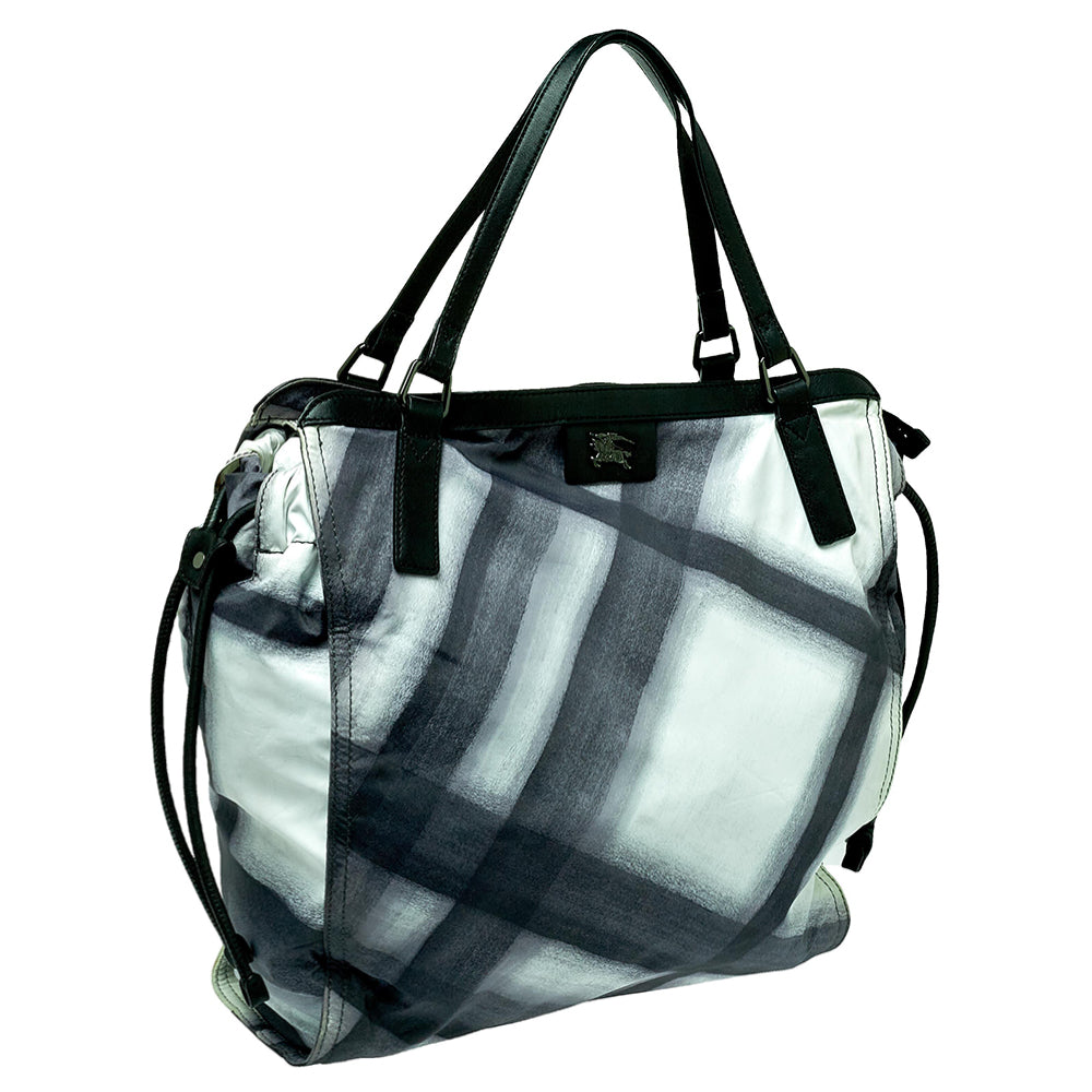 Burberry Black Smoked Check Nylon and Leather Buckleigh Tote