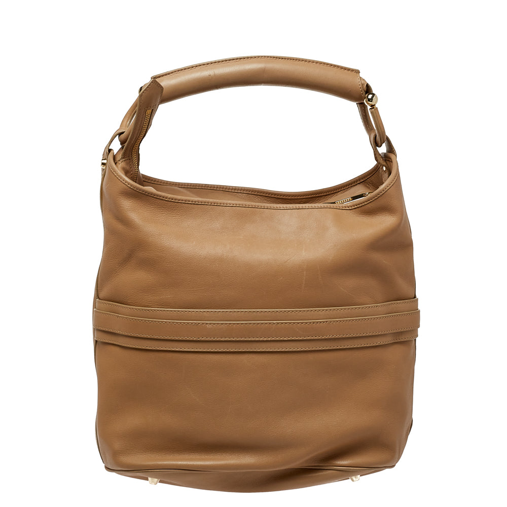 Burberry Beige Leather Horsebit Hobo