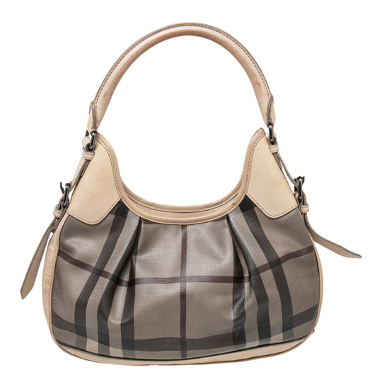 Burberry Beige Coated Canvas And Leather Small Brooklyn Hobo