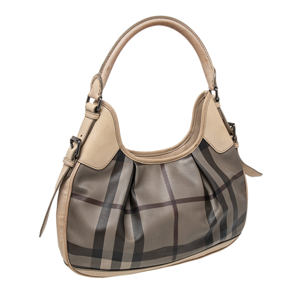 Burberry Beige Coated Canvas And Leather Small Brooklyn Hobo