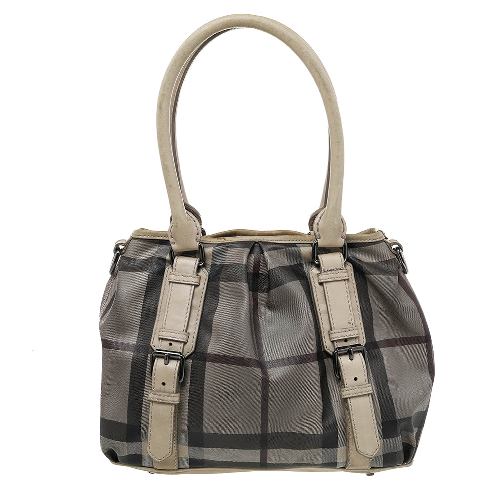 Burberry Beige Smoke Check PVC and Leather Northfield Tote