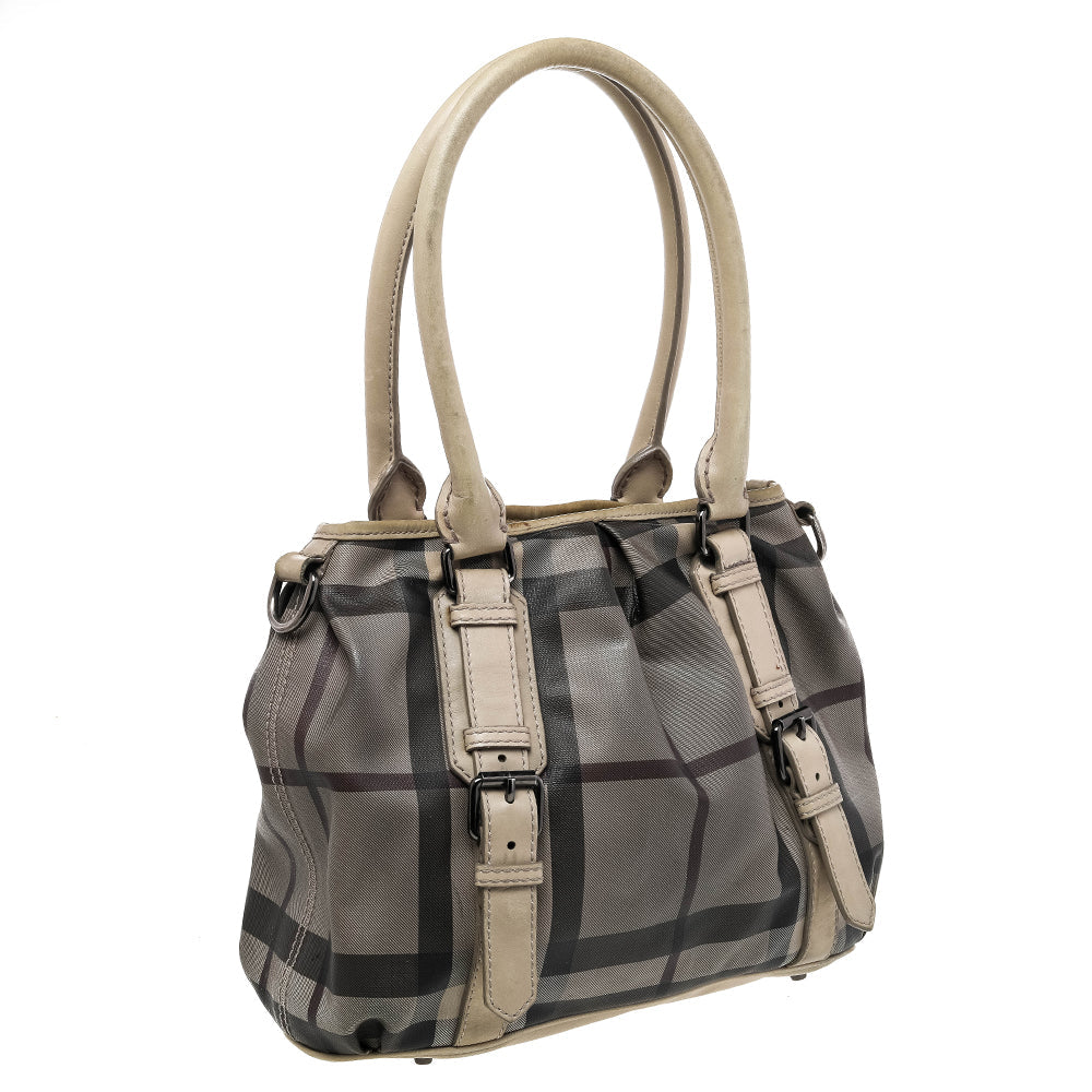 Burberry Beige Smoke Check PVC and Leather Northfield Tote