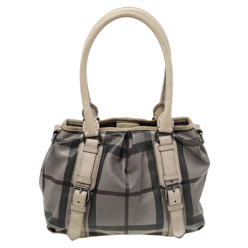 Burberry Beige Smoke Check PVC and Leather Northfield Tote