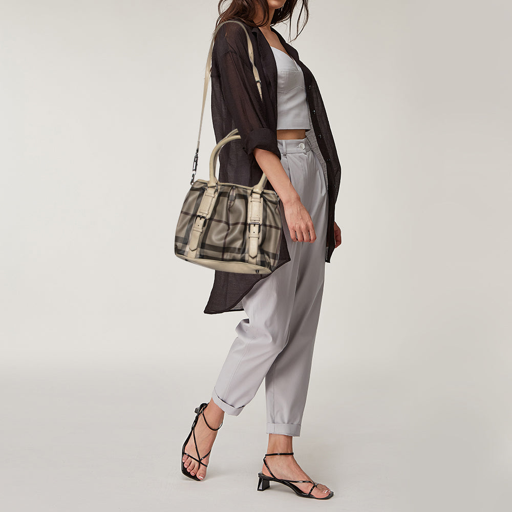 Burberry Beige Smoke Check PVC and Leather Northfield Tote