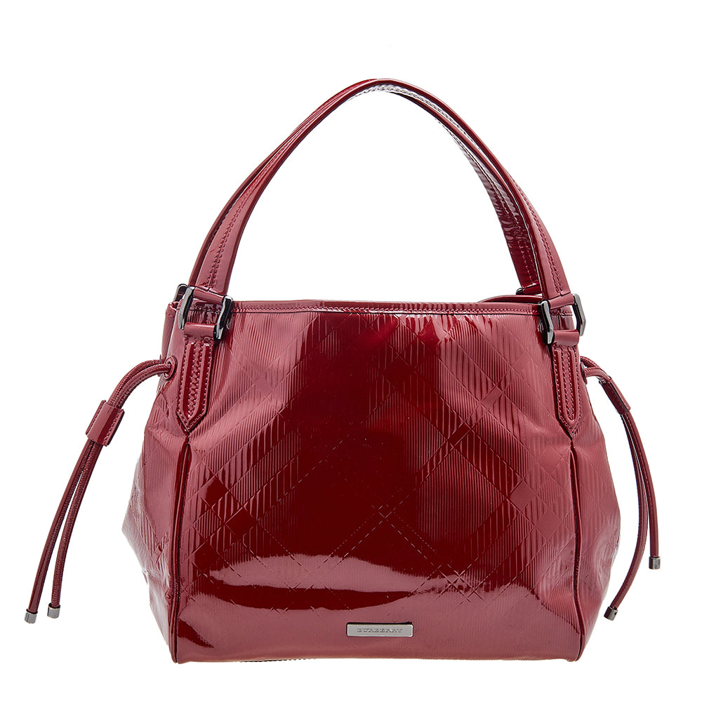 Burberry Red Check Embossed Patent Leather Bilmore Tote