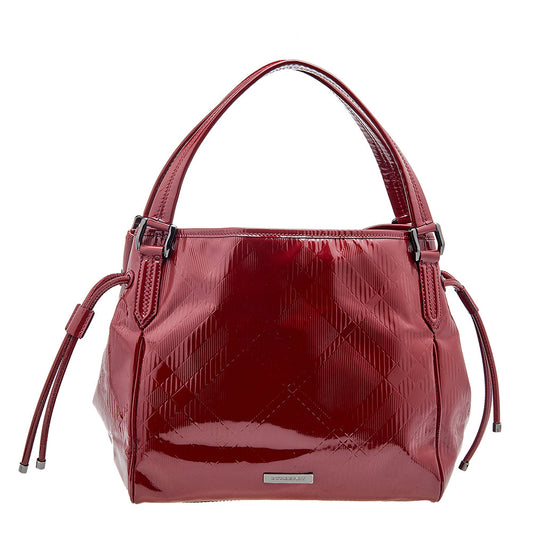 Burberry Red Check Embossed Patent Leather Bilmore Tote