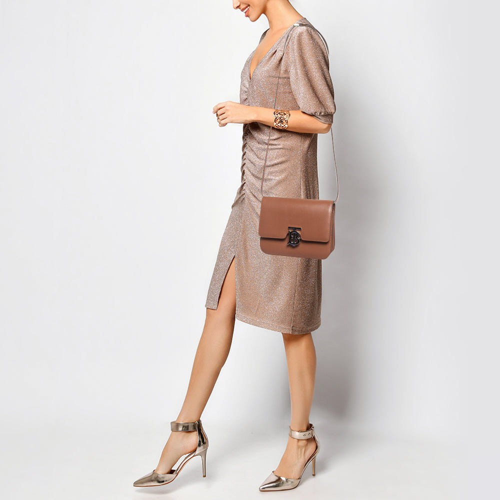 BURBERRY Brown Leather Small TB Shoulder Bag